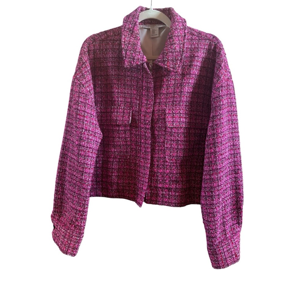 Rachel Zoe Cropped Hot Pink Tweed Jacket Size Extra Large‎ Barbie Core Preppy
